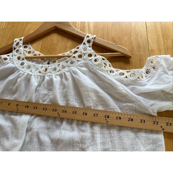 “Miss Love White Cold Shoulder Blouse Small Crochet Trim Boho Festival Top” - Picture 8 of 11
